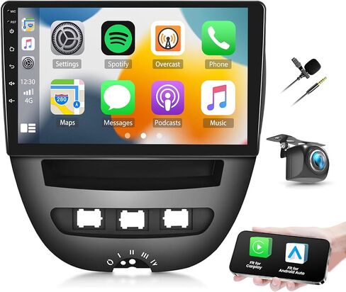 4Core 4+64GB Car Stereo for Toyota Aygo/Peugeot 107/Citroen C1 2005-2014 Update 10.1 Inch Touch Screen Radio with Wireless Carplay & Android Auto GPS Bluetooth FM SWC Backup Camera in Kuwait