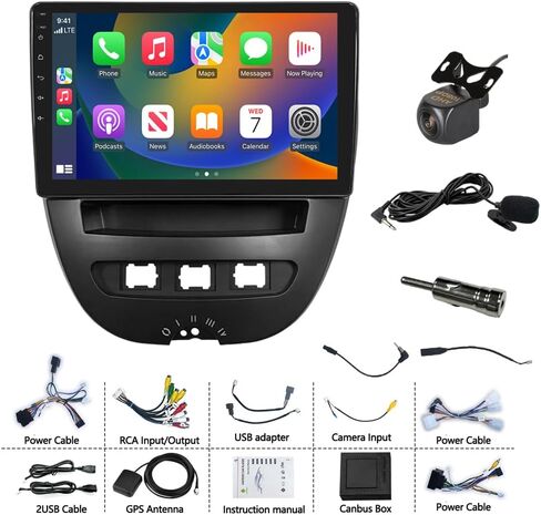4Core 4+64GB Car Stereo for Toyota Aygo/Peugeot 107/Citroen C1 2005-2014 Update 10.1 Inch Touch Screen Radio with Wireless Carplay & Android Auto GPS Bluetooth FM SWC Backup Camera in Kuwait