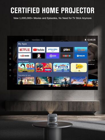 【Now with Netflix & 3000 ANSI】Smart 4K Projector with WiFi and Bluetooth, VISSPL 3D Dolby Audio and Auto Focus Portable Outdoor Projector, Movie Display Booths Projectors for Bedroom/Ceiling in Kuwait