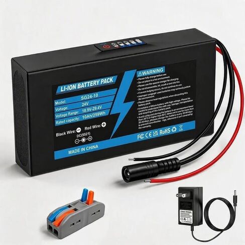 24V 10Ah Rechargeable Battery Pack with 29.4V Fast Charger, 25A BMS & XT60 in Saudi Arabia