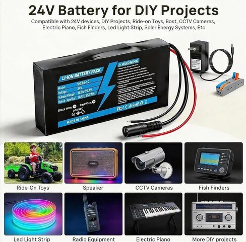 24V 10Ah Rechargeable Battery Pack with 29.4V Fast Charger, 25A BMS & XT60 in Saudi Arabia