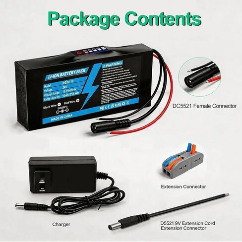 24V 10Ah Rechargeable Battery Pack with 29.4V Fast Charger, 25A BMS & XT60 in Saudi Arabia