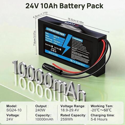 24V 10Ah Rechargeable Battery Pack with 29.4V Fast Charger, 25A BMS & XT60 in Saudi Arabia