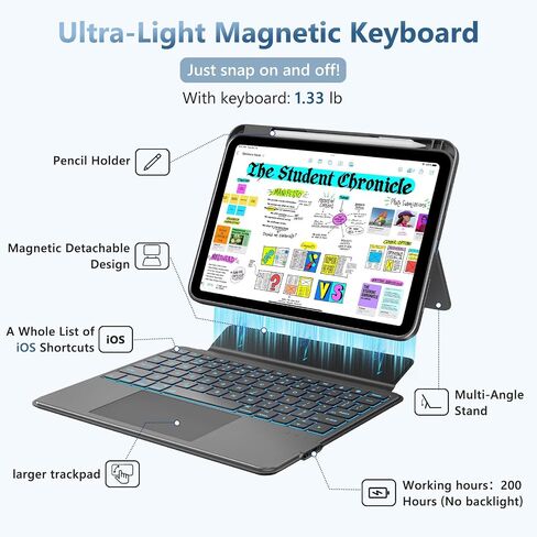 FUWANG for iPad (A16) 11th/10th Gen Case with Keyboard, Multi-Angle Stand in Kuwait