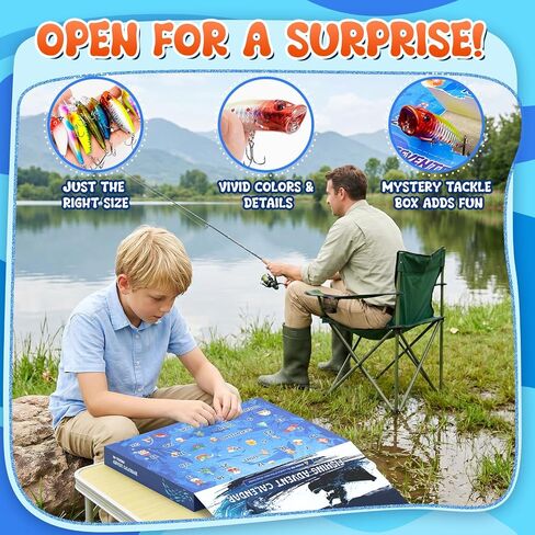 25-in-1 Fishing Lures Kit, Surprise Fishing Bait Set with 3D Eyes Poppers, Minnows, Crankbait, Frogs & Shrimp, Freshwater Saltwater Fish Tackle Gear Gifts for Men Father Husband in Kuwait