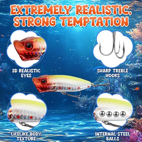25-in-1 Fishing Lures Kit, Surprise Fishing Bait Set with 3D Eyes Poppers, Minnows, Crankbait, Frogs & Shrimp, Freshwater Saltwater Fish Tackle Gear Gifts for Men Father Husband in Kuwait
