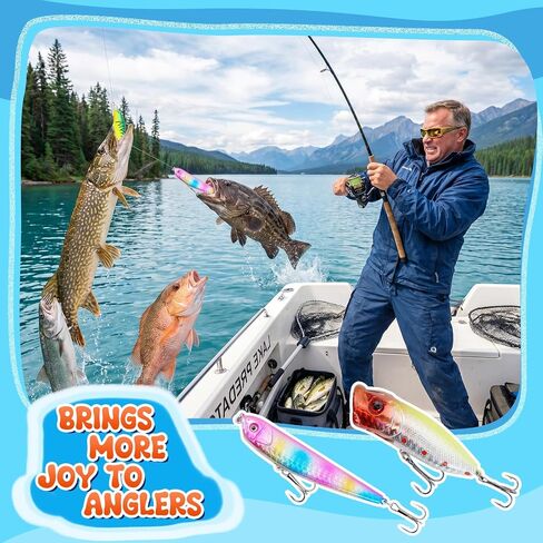 25-in-1 Fishing Lures Kit, Surprise Fishing Bait Set with 3D Eyes Poppers, Minnows, Crankbait, Frogs & Shrimp, Freshwater Saltwater Fish Tackle Gear Gifts for Men Father Husband in Kuwait