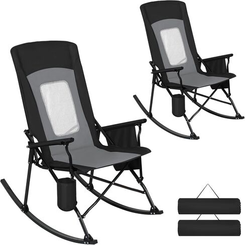 Romswi 2 Pack Rocking Camping Chair for Adult 400LBS Capacity, Heavy Duty Folding Rocking Chairs, Portable Outdoor Rocker with High Back & Hard Armrests for Camping, Beach, Patio, Backyard, Mesh Blue in Kuwait