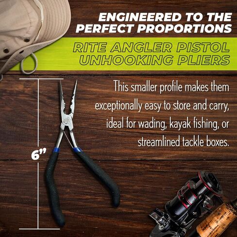 Rite Angler Pistol Unhooking Pliers – Fishing Pliers with Pistol Grip for Hook Removal, Freshwater/Saltwater, Needle Nose Tool for Fish - Blue/Black, 6" in Saudi Arabia