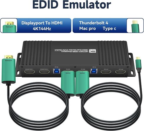 HDMI Kvm Switch 2 Monitors 2 Computers edid Emulator 4k 144hz Hotkey Switching Dual Monitor Kvm Switch hdmi 2.1 edid 1440P 120hz 144hz 165hz 240hz 2 Monitors 2 Computers USB3.0 in Saudi Arabia