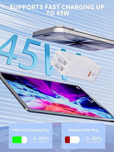 [Apple MFi Certified]45W Retractable iPhone 17 Charger Fast Charging, 4 in 1 Foldable Apple Charging Block Retractable Charger Dual USB Type C Cable Cords for‌ iPhone 17/17e/17 Air/16/16e/15/Pro/iPad in Kuwait