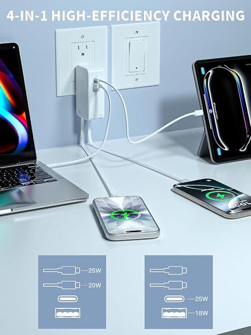 [Apple MFi Certified]45W Retractable iPhone 17 Charger Fast Charging, 4 in 1 Foldable Apple Charging Block Retractable Charger Dual USB Type C Cable Cords for‌ iPhone 17/17e/17 Air/16/16e/15/Pro/iPad in Kuwait