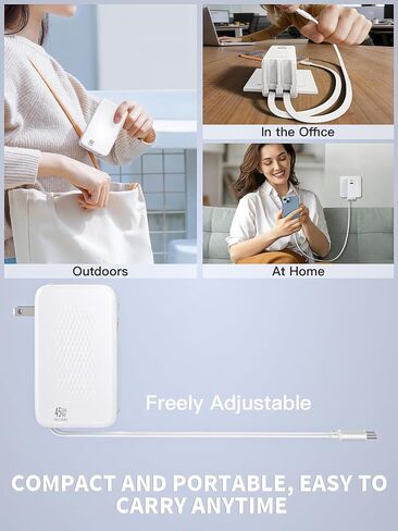 [Apple MFi Certified]45W Retractable iPhone 17 Charger Fast Charging, 4 in 1 Foldable Apple Charging Block Retractable Charger Dual USB Type C Cable Cords for‌ iPhone 17/17e/17 Air/16/16e/15/Pro/iPad in Kuwait