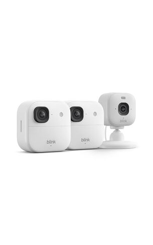 Blink Outdoor 2K+ and Mini 2K+ (newest model) — Wireless and plug-in 2K resolution smart security cameras, Sync Module Core included — 3 Cameras (White) in Saudi Arabia