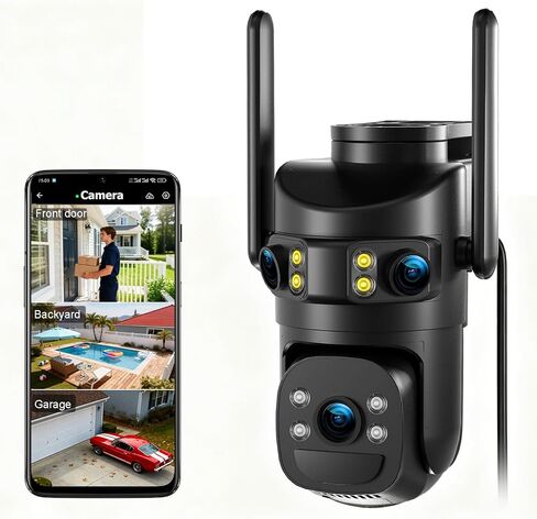 6MP Triple Lens Security Camera Outdoor,24/7 Recording Home Security Camera in Kuwait