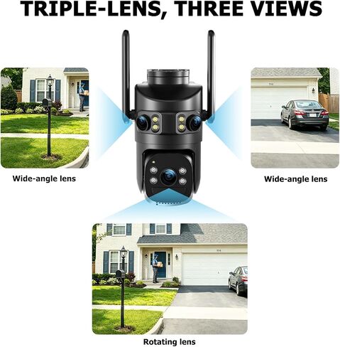 6MP Triple Lens Security Camera Outdoor,24/7 Recording Home Security Camera in Kuwait