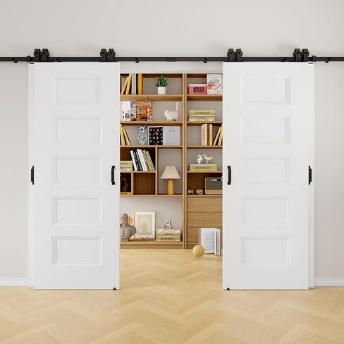 5-Paneled Hollow Core Bypass Barn Door, 112"×80" in Saudi Arabia