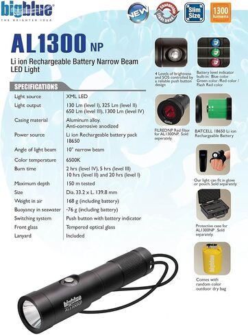 Bigblue AL1300 Lumen Narrow Beam Dive Light in Saudi Arabia