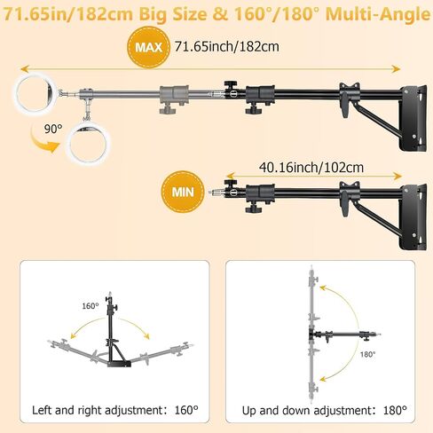 MACTREM Ring Light Wall Mount, 71.65’’/182cm Wall Mounting Triangle Boom Arm for Strobe Light, Photography, Softbox, Reflector,Umbrella,Studio Video Light, Support 180°Rotation in Saudi Arabia