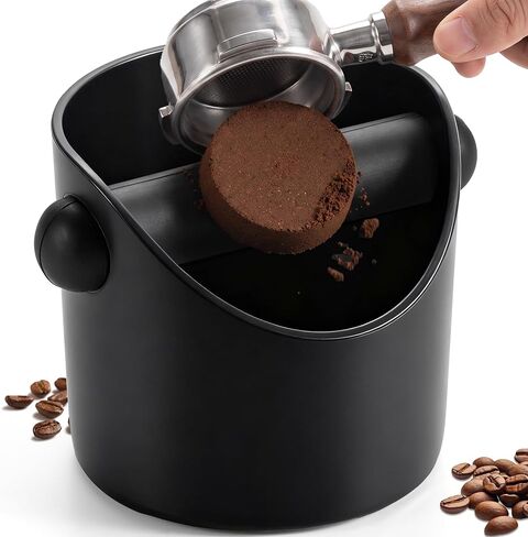 Li&Zhao Espresso Knock Box - Premium Knock Box for Espresso Machines with Non-Slip Base, Includes Brush and Dust Blower, Knock Box Espresso Accessory for Home, Suitable for 51-53mm Knock Box(Black) in Saudi Arabia