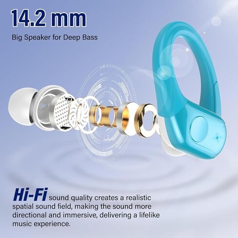 Qecnato 75H Sports Wireless Earbuds Bluetooth 5.4 Headphones Stereo, Blue in Kuwait