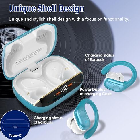 Qecnato 75H Sports Wireless Earbuds Bluetooth 5.4 Headphones Stereo, Blue in Kuwait