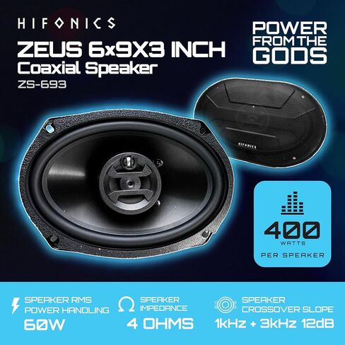 Hifonics ZS-693 Zeus 800W 6 x 9 مكبرات صوت للسيارة، زوج مكبرات صوت للسيارة محورية ثلاثية الاتجاهات، 4 أوم in Kuwait