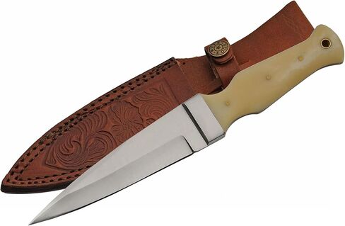 SZCO Full Tang Boot Hunting Knife 9 Inch - Camping Knife with Wood Handle, Stainless Steel Blade & Sheath - Single-Edge Design Pocket Knife for Hunting, Camping & Outdoor uses - Knives for Men in Saudi Arabia