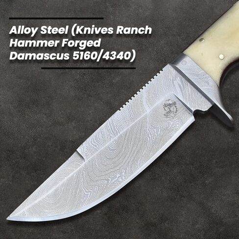 Knives Ranch Handmade 9" Hunting Knife - Excellent Edge Retention - Great for Camping & Bushcrafts - Cattle Bone Handle with Finger Guard Heavy Duty Leather Sheath (2131) in Saudi Arabia