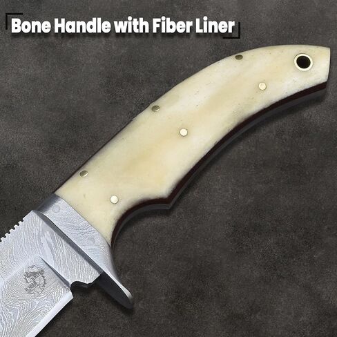Knives Ranch Handmade 9" Hunting Knife - Excellent Edge Retention - Great for Camping & Bushcrafts - Cattle Bone Handle with Finger Guard Heavy Duty Leather Sheath (2131) in Saudi Arabia