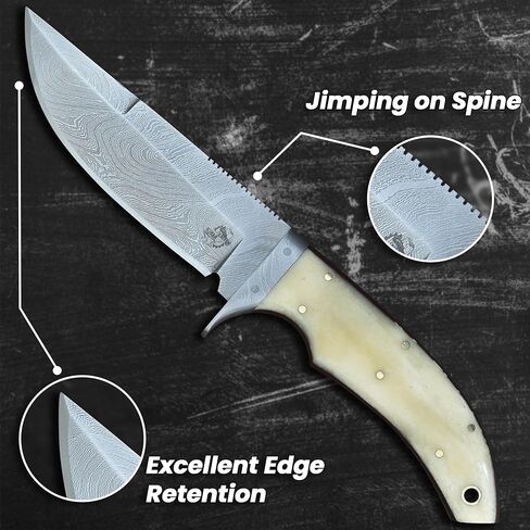 Knives Ranch Handmade 9" Hunting Knife - Excellent Edge Retention - Great for Camping & Bushcrafts - Cattle Bone Handle with Finger Guard Heavy Duty Leather Sheath (2131) in Saudi Arabia