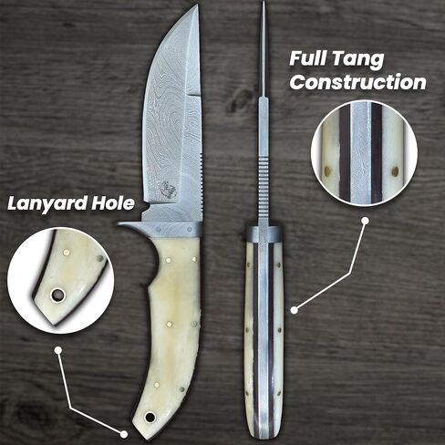 Knives Ranch Handmade 9" Hunting Knife - Excellent Edge Retention - Great for Camping & Bushcrafts - Cattle Bone Handle with Finger Guard Heavy Duty Leather Sheath (2131) in Saudi Arabia