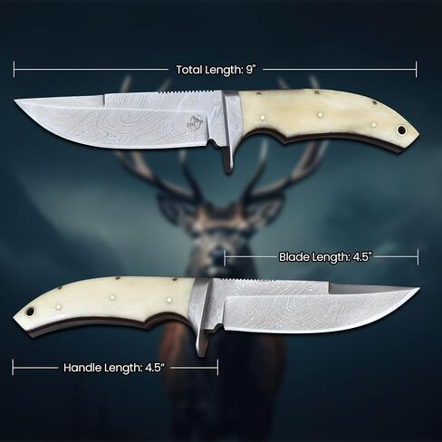 Knives Ranch Handmade 9" Hunting Knife - Excellent Edge Retention - Great for Camping & Bushcrafts - Cattle Bone Handle with Finger Guard Heavy Duty Leather Sheath (2131) in Saudi Arabia