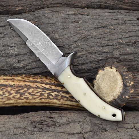 Knives Ranch Handmade 9" Hunting Knife - Excellent Edge Retention - Great for Camping & Bushcrafts - Cattle Bone Handle with Finger Guard Heavy Duty Leather Sheath (2131) in Saudi Arabia