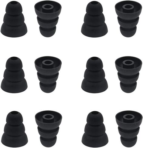 6 Pairs Replacement Triple Flange Ear Tips Earbuds Eartips Silicone Buds for Most in Ear Headphones (Sony Powerbeats Senso etc.) Black [Large Size] (3flange Tips L) in Kuwait