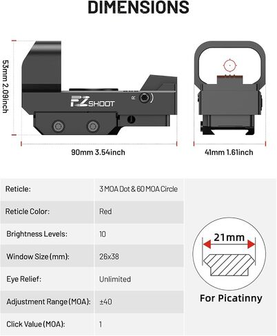 EZshoot 3 MOA Dot & 60 MOA Circle Red Dot Sight, Motion Awake Optics in Kuwait