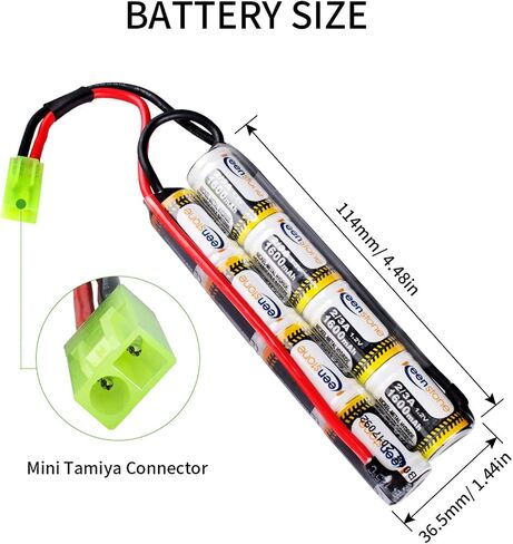 بطارية Keenstone 9.6V 1600mAh Nunchuck Nimh Airsoft، متوافقة مع مسدس Airsoft أو مسدس AEG Airsoft in Kuwait