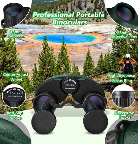 Small Compact Binoculars Adults Kids - 20x25 Mini Pocket Binocular for Bird Watching, Waterproof Portable Powerful Binocular, Lightweight High Powered Easy Focus Binoculars for Concert, Outdoor Hiking in Kuwait