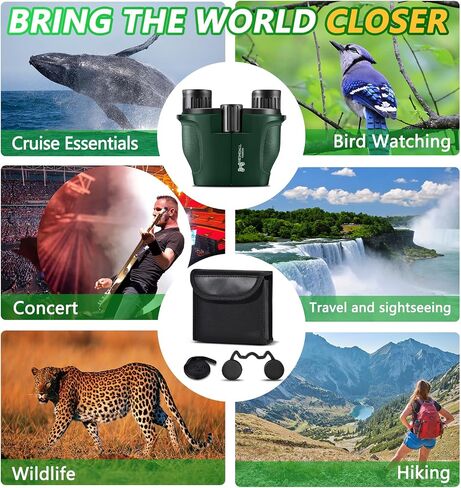 Small Compact Binoculars Adults Kids - 20x25 Mini Pocket Binocular for Bird Watching, Waterproof Portable Powerful Binocular, Lightweight High Powered Easy Focus Binoculars for Concert, Outdoor Hiking in Kuwait