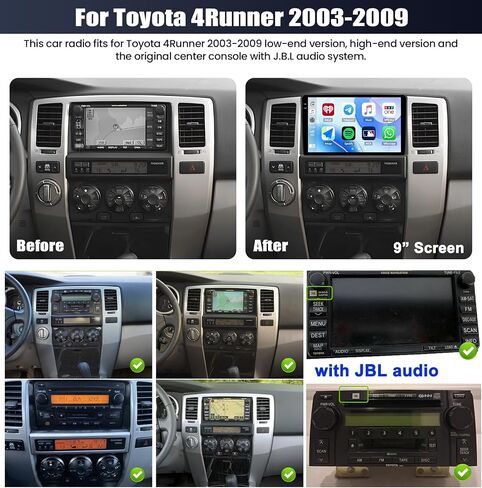 SIXTOP 4G+64G Android Car Stereo Radio for Toyota 4Runner 2003-2009 Wireless CarPlay Android Auto Bluetooth5.0 GPS Navigation 9 Inch 1280*720 Touchscreen FM/RDS WiFi 32EQ SWC AHD Backup Camera Canbus in Kuwait
