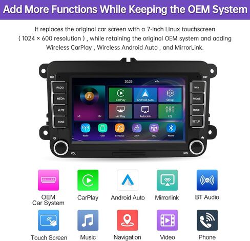 2026 Upgrade 7" CarPlay & Android Auto Linux Screen for Volkswagen in Kuwait
