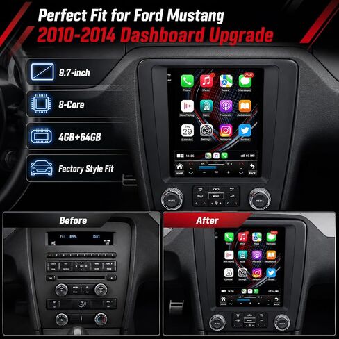4+32G Car Radio Stereo for Ford Mustang 2010 2011 2012 2013 2014: 10.1inch Replacement - Android 5G WiFi Wireless CarPlay Android Auto - with GPS Navigation Upgrade(RDS High-Fidelity Sound) Head Unit in Kuwait