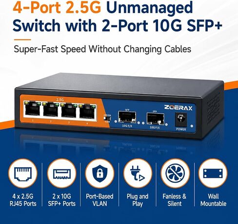6 Port 2.5G Unmanaged Ethernet Switch, 4x2.5G Base-T Ports+2x10G SFP in Saudi Arabia