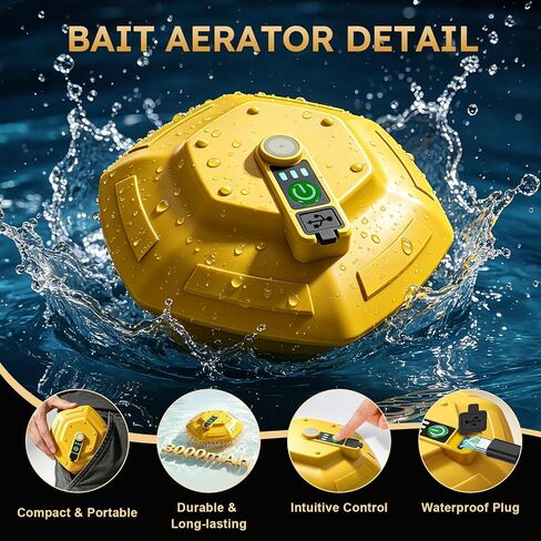 IPX7 Floating & Rechargeable Bait Bucket Aerator for Fishing in Kuwait