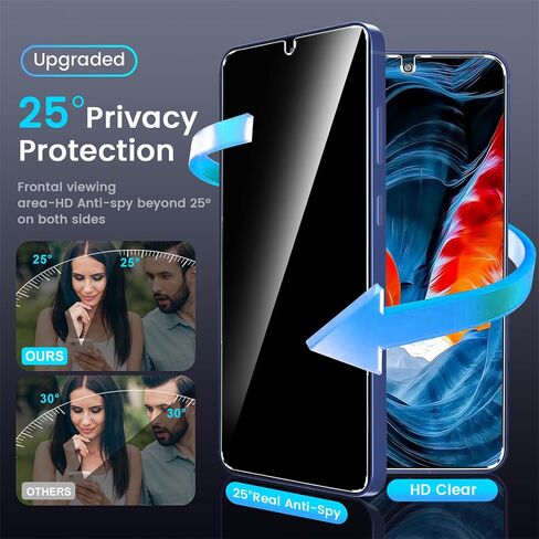 Letosan 3 عبوات واقي شاشة للخصوصية لهاتف Samsung Galaxy S25 FE من الزجاج المقسى + 2 واقي عدسة الكاميرا، مضاد للتجسس حقيقي 25 درجة، صلابة 9H+، فتح بصمات الأصابع، حافظة خالية من الفقاعات مقاس 6.7 بوصة in Kuwait