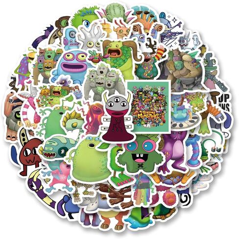 63 قطعة من ملصق My Singing Monster، ملصقات فينيل كرتونية لطيفة مقاومة للماء لزجاجة المياه، لوح التزلج، الكمبيوتر المحمول، الهاتف، المجلات، شارات سجل القصاصات لديكور مستلزمات الحفلات in Kuwait
