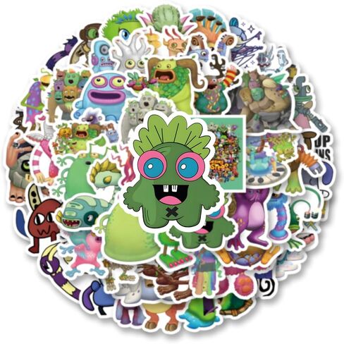 63 قطعة من ملصق My Singing Monster، ملصقات فينيل كرتونية لطيفة مقاومة للماء لزجاجة المياه، لوح التزلج، الكمبيوتر المحمول، الهاتف، المجلات، شارات سجل القصاصات لديكور مستلزمات الحفلات in Kuwait