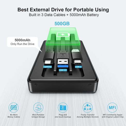ySky MFi Certified 500G Portable External Hard Drive for iPhone iPad MacBook Windows Computer USB C Android Phones to Backup,Photo Stick for iPhone17/16/15/14/13((one Click Backup) in Saudi Arabia