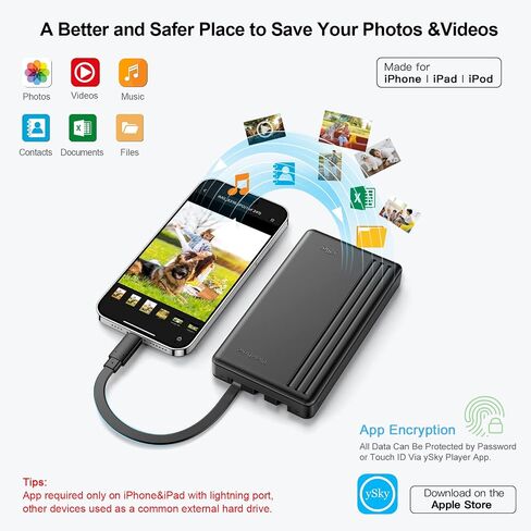 ySky MFi Certified 500G Portable External Hard Drive for iPhone iPad MacBook Windows Computer USB C Android Phones to Backup,Photo Stick for iPhone17/16/15/14/13((one Click Backup) in Saudi Arabia