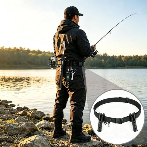 Fishing Wading Belt with 2 Rod Holder Adjustable Fishing Belt Wader Belt in Kuwait